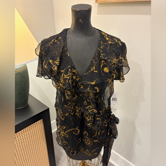 NWT Lauren Ralph Lauren Y2K Luxury 90’s Floral Mesh Wrap Blouse Size 8 Festival - Picture 3 of 17